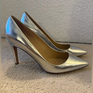 J. Crew Silver Pointed Toe Stiletto Heels Size 8.5 EUC